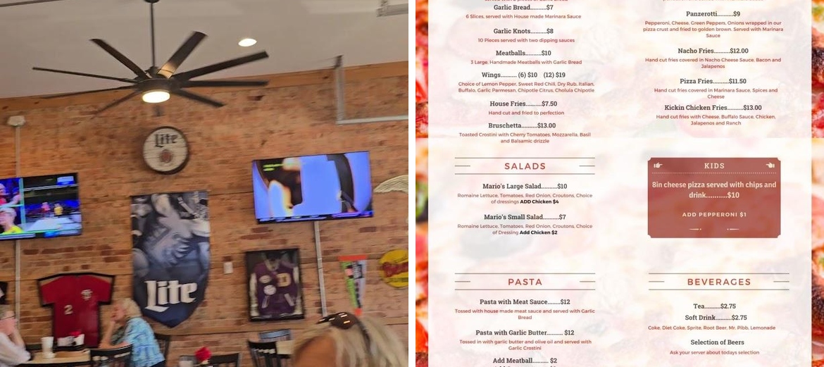 Mario's Pizzeria Menu