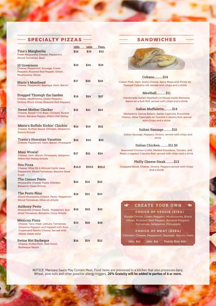 Mario's Pizzeria Menu image 2